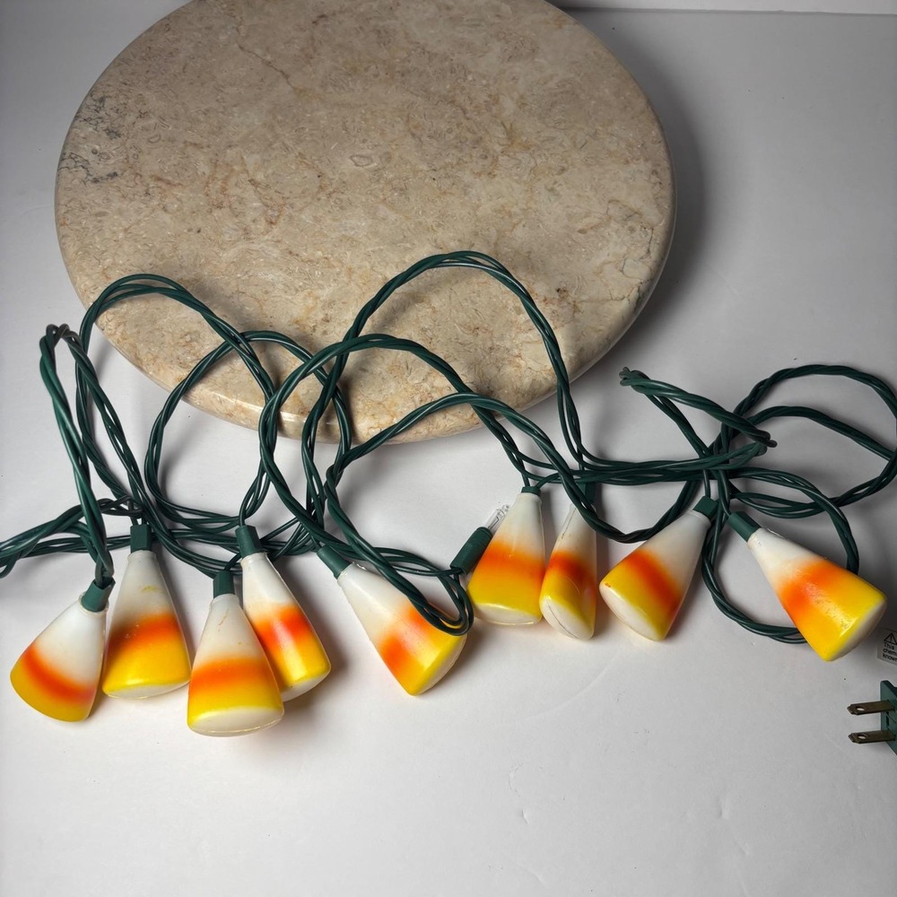 Vintage Candy Corn String Lights 9 Orange White Yellow Halloween Blow Mold